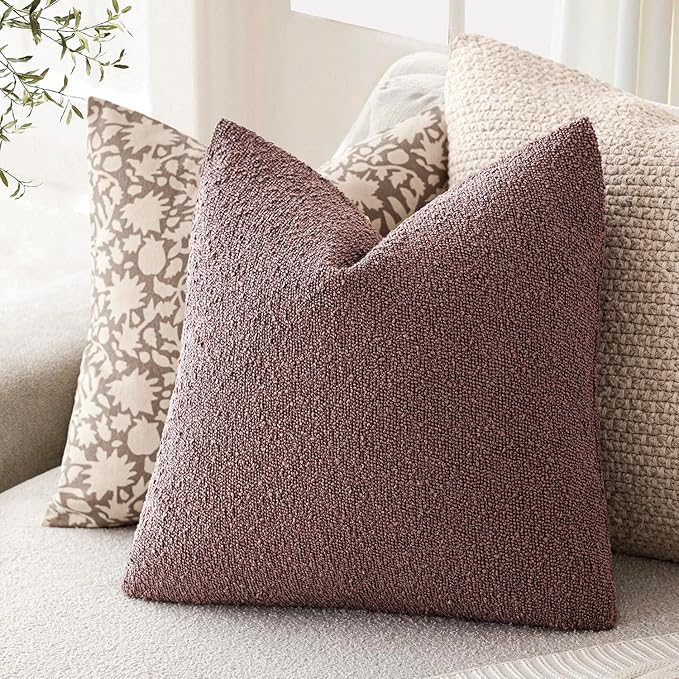 Foindtower Set of 2, Decorative Textured Boucle Throw Pillow Covers Accent Solid Pillow Cases Neutral Soft Cozy Couch Cushion Case for Chair Sofa Bedroom Living Room Home Decor 16x16 Inch Dark Purple