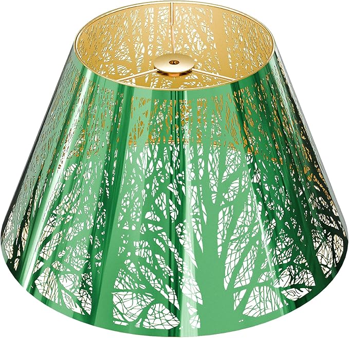Stainless Steel Lamp Shade, ALUCSET Barrel Lampshade for Table Lamps, Metal Lamp Shade 7" Top x 13" Bottom x 7.8" High(Spider), Green Mirror Finshed Exterior Gold-plated Interior Replacement Shade