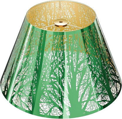 Stainless Steel Lamp Shade, ALUCSET Barrel Lampshade for Table Lamps, Metal Lamp Shade 7" Top x 13" Bottom x 7.8" High(Spider), Green Mirror Finshed Exterior Gold-plated Interior Replacement Shade