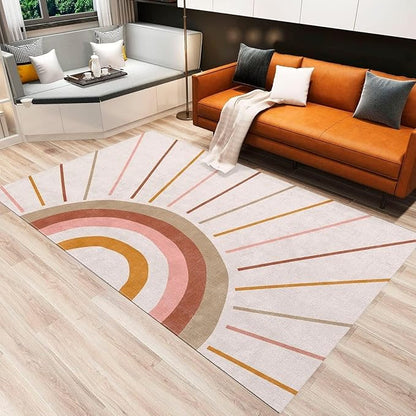 Mid Century Rainbow Area Rug, Modern Boho Rainbow The Lines Art Home Decor Rug, Indoor Non-Slip Kids Rugs, Machine Washable Breathable Durable Carpet for Front Entrance Floor Decor,5 x 6ft