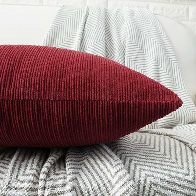 HWY 50 Burgundy Red Chenille Throw Pillow Covers 16x16 Inch with Triple Buttons, Soft Farmhouse Accent Decorative Cushion Cases for Couch Sofa Bed Living Room Pack of 2