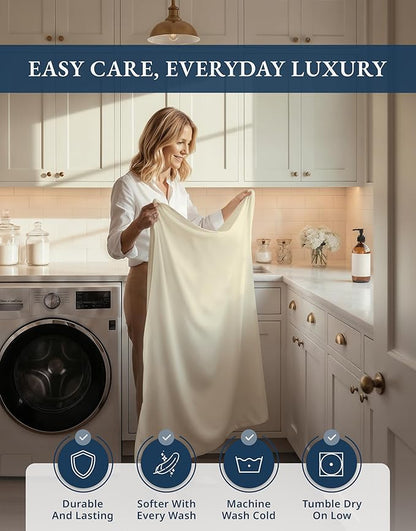 LANE LINEN 100% Egyptian Cotton Twin Bed Sheets - 1000 Thread Count, Eco Friendly Naturally Cooling Sheets, Soft & Comfy Sateen Weave for Silky Smooth Finish, Available in Variety of Color - Ivory