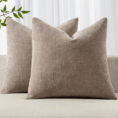 MIULEE Pack of 2 Decorative Throw Pillow Covers Soft Chenille Throw Pillows Solid Textured Cushion Covers for Couch Sofa Bedroom Living Room 22x22 Inch,Light Taupe