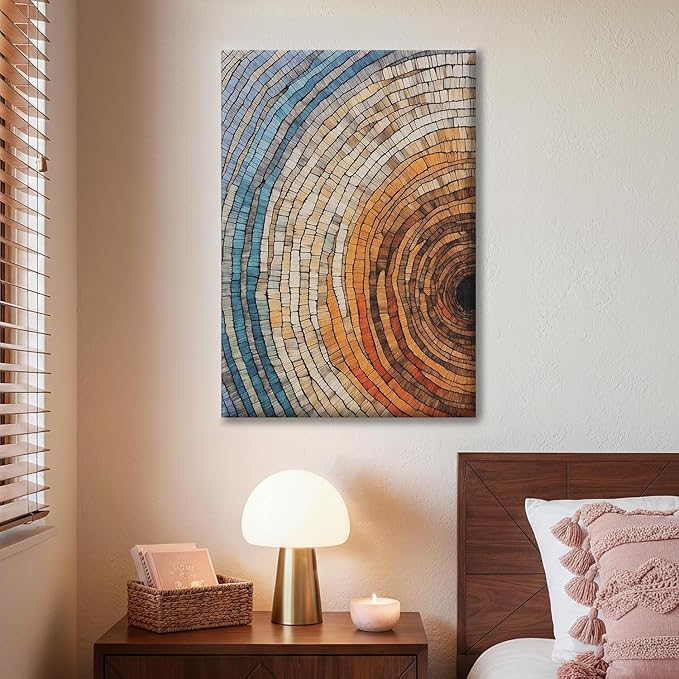 IBHJSART Framed Tree Ring Canvas Wall Art Vintage Colorful Wood Stump Painting Prints Modern Minimalist Pictures Neutral Nature Rustic Farmhouse Decor Living Room Bedroom Bathroom Office