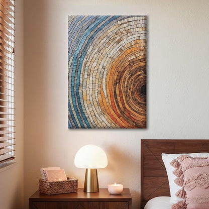 IBHJSART Framed Tree Ring Canvas Wall Art Vintage Colorful Wood Stump Painting Prints Modern Minimalist Pictures Neutral Nature Rustic Farmhouse Decor Living Room Bedroom Bathroom Office