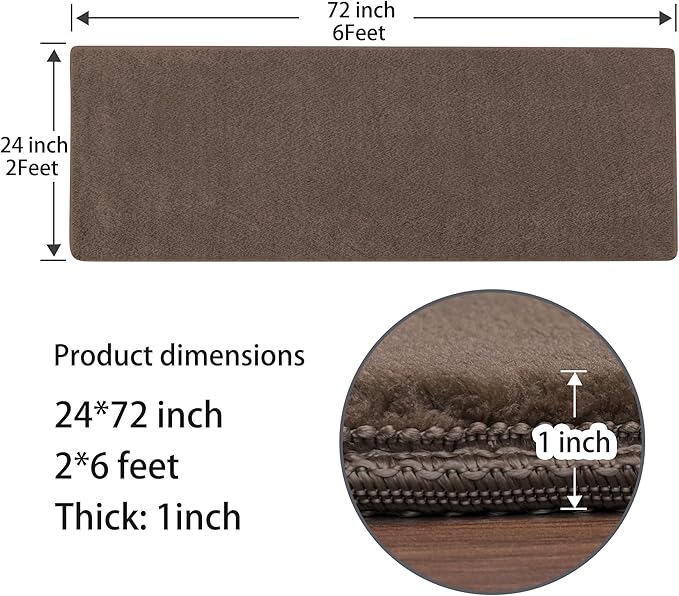PURE ERA Carpet Stair Tread Landing Mat Area Rug Ultra Plush Shag Soft Non Slip Skid Resistant Tape Free Indoor Doormat Washable Reusable Brown 2' X 6'