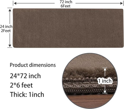 PURE ERA Carpet Stair Tread Landing Mat Area Rug Ultra Plush Shag Soft Non Slip Skid Resistant Tape Free Indoor Doormat Washable Reusable Brown 2' X 6'