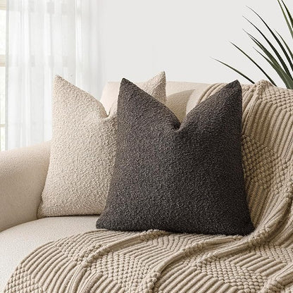 Foindtower Set of 2, Decorative Textured Boucle Throw Pillow Covers Accent Solid Pillow Cases Neutral Soft Cozy Couch Cushion Case for Chair Sofa Bedroom Living Room Home Decor 26 x 26 Inch Dark Brown