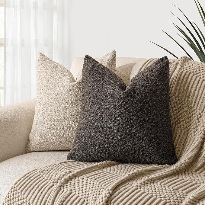 Foindtower Decorative Boucle Throw Pillow Covers Accent Solid Pillow Cases Cozy Soft Textured Couch Cushion Case for Chair Sofa Bedroom Living Room Home Decor 22 x 22 Inch,Dark Brown