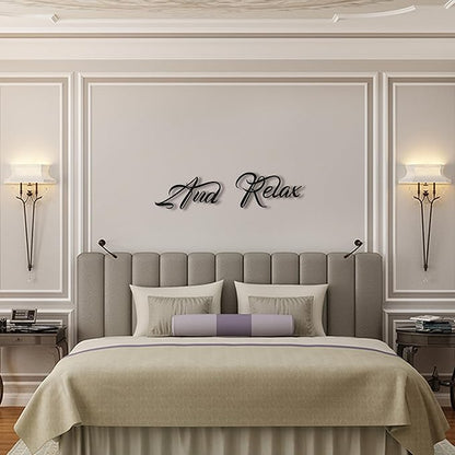 LIYAOLI Black Metal Relaxing Wall Art, And Relax Sign Modern Letter Decor for Bathroom, 3D Words Metal Decorative Sign for Home Living Room Bedroom Zen Room Spa