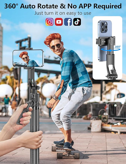 64'' Auto Face Tracking Tripod 360 Rotation with Stand, Handheld Stabilization, Aluminum Quadrapod Selfie Stick Phone Tripod with Remote Compatible with iPhone, Android for TikTok, Live Streaming