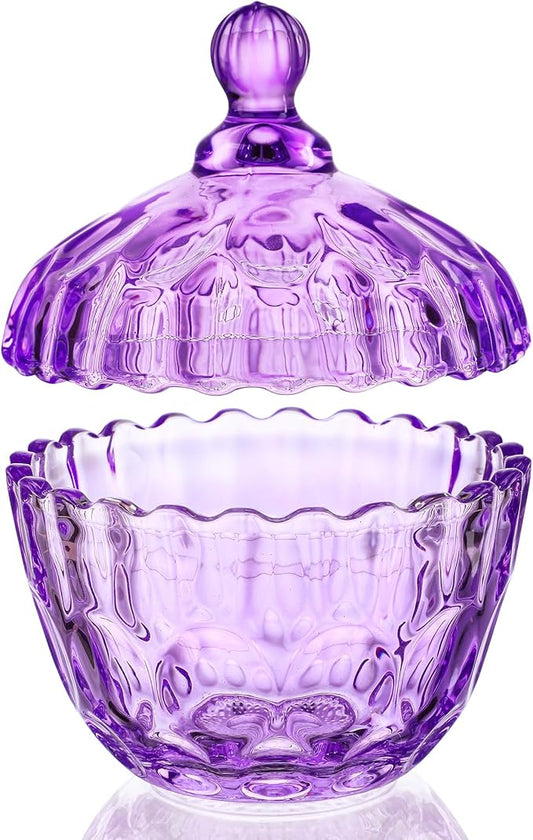 kanpura 350 ml/11.5 oz Elegant Crystal Candy Dish with Lid Decorative Candy Jar Bowl Glass Container Boxes for Home Office Desk Decor(Purple)