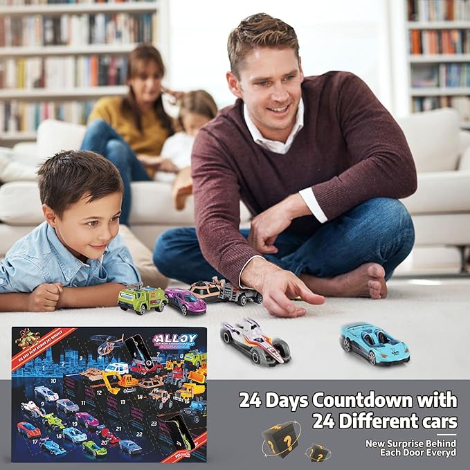 24 PCS Play Vehicles Advent Calendar, 24 Days of Surprises Toys Box, Christmas Countdown Advent Calendars for Kid Boys