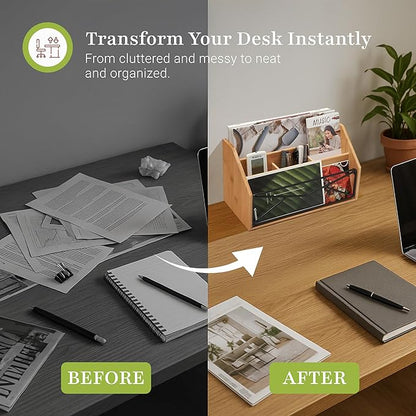 Prosumer's Choice Bamboo Desk Organizer for Office and Home – Natural Bamboo Mail Organizer for Countertop - Wooden Desktop Organizer for Mail, Files, Letters, and Tabletop Storage