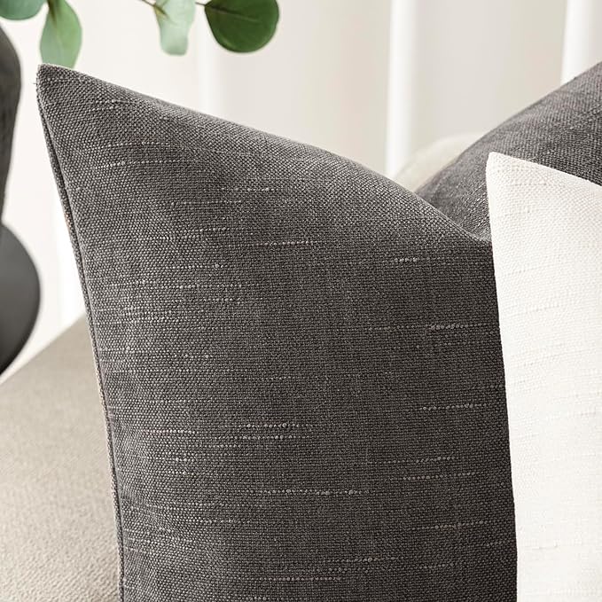 Foindtower Pack of 2 Soft Textured Throw Decorative Pillow Covers Square Accent Solid Cushion Cover Cozy Farmhouse Pillow Case with Zipper for Couch Sofa Bedroom Living Room 20x20 Inch, Charcoal