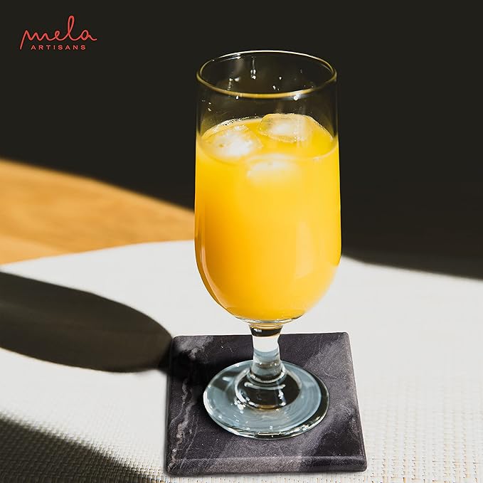 Mela Artisans Set of 4 Hand Crafted Marble Coasters - Sleek Black, Square | Coffee Table Decor | Absorbent Keeping Surfaces Dry & Safe | Ideal for Wine Glasses, Water Cups or Beer Mugs
