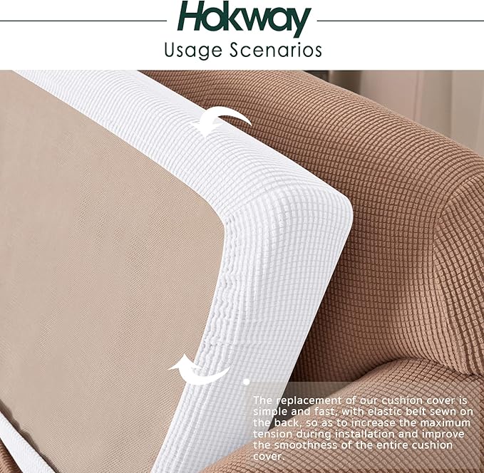 Hokway Couch Cushion Covers Stretch Cushion Covers Sofa Seat Cushion Slipcover Cushion Protector(White, Large)