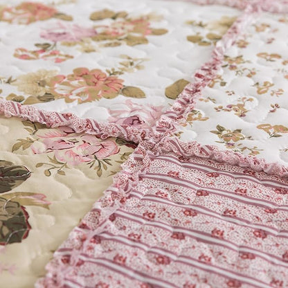 HoneiLife Queen Quilt Bedding Sets - Floral Quilt Bedding Sets 3-Piece 90x96, Lightweight Bedspreads Patchwork Coverlet Rustic Bedding Set All Season Quilts