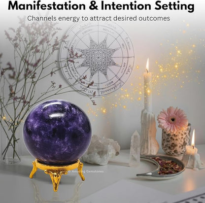 Amazing Gemstone Lepidolite Crystal Ball with Stand - 1.5" Inches Crystal Sphere Meditation Balls for Witchcraft and Decorative Balls