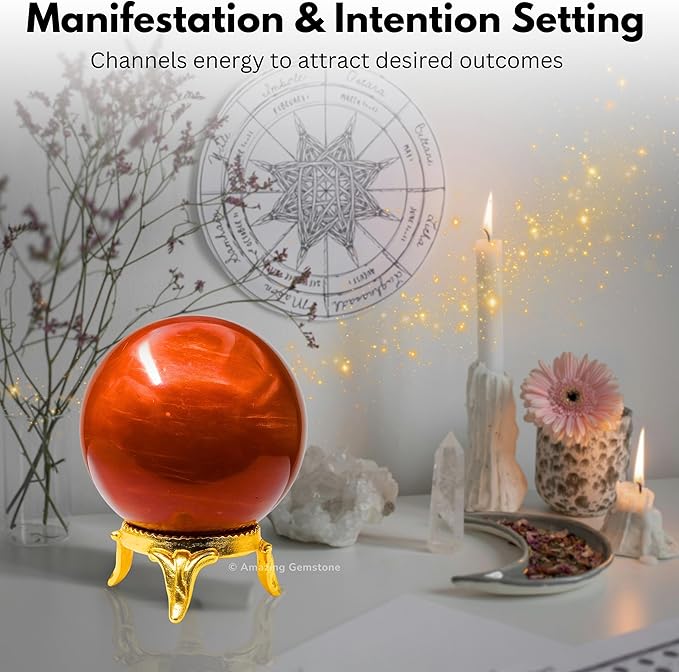 Amazing Gemstone Red Jasper Crystal Ball with Stand - 1.5 Inches Crystal Sphere Meditation Balls for Witchcraft and Decorative Balls