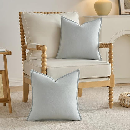 FUTEI Light Blue Chenille Throw Pillow Covers 18x18 Inch Set of 2,Edges Double-Stitched Cushion Cases,Modern Home Decor for Couch Living Room