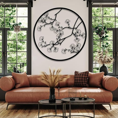 Trpiox Cherry Blossom Metal Wall Art, Cherry Blossom Metal Wall Decor, Minimalist Flower Wall Decor for Living Room, Bedroom, Bathroom, Office (Black,31" H x 31" W / 80 x 80 cm)