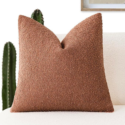 Foindtower Decorative Textured Boucle Throw Pillow Covers Accent Solid Pillow Cases Neutral Soft Cozy Couch Cushion Case for Chair Sofa Bedroom Living Room Home Decor 20x20 Inch,1PC,Burnt Orange Hazel