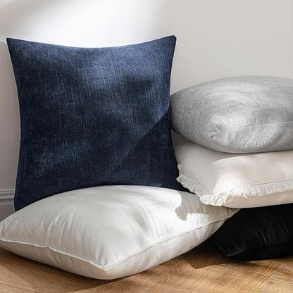 MIULEE Pack of 2 Decorative Throw Pillow Covers Soft Chenille Throw Pillows Solid Textured Cushion Covers for Couch Sofa Bedroom Living Room 18x18 Inch, Grey White