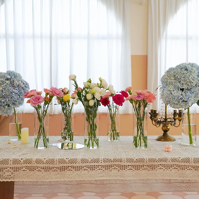 7pcs Glass Cylinder Vases for Centerpieces - 10 Inch Tall Glass Vases for Flowers, Hurricane Candle Holders Floating Candle Vase for Table Centerpiece Formal Dinners Home Decor