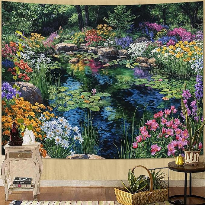 kampdream Scenery Tapestry, Colorful Bloom Landscape Wall Hanging, Nature Home Decor for Bedroom and Living Room Aesthetic Wall Art Decoration