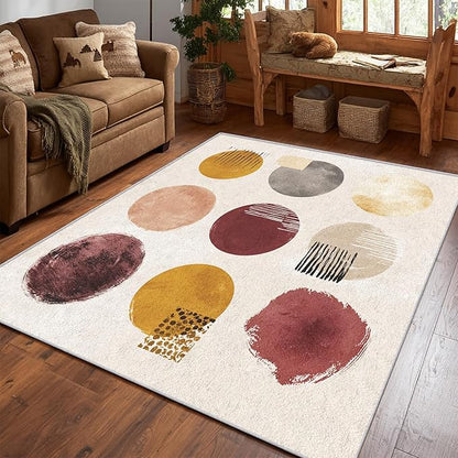 Boho Rug, 8x8 Area Rugs Ethnic Geometric Modern Abstract Pattern for Living Room, Bedroom, Boho Home Decor Accessories Indoor Carpet, Non Slip & Machine Washable
