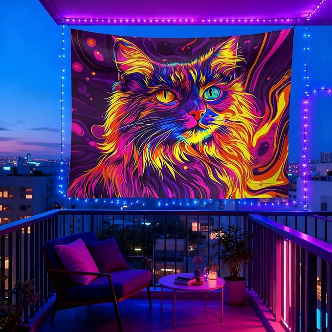 seewan Blacklight Tapestry UV Reactive Glow In The Dark, Neon Animal Skull Psychedelic Galaxy Wall Hanging for Bedroom Dorm Living Room Home Decor Backdrop Decor