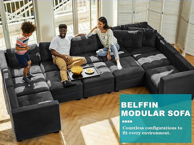 Belffin Armrest Module for Modular Sectional Sofa Couch Side Armrest for Sectional Modular Sofa Fabric Dark Grey