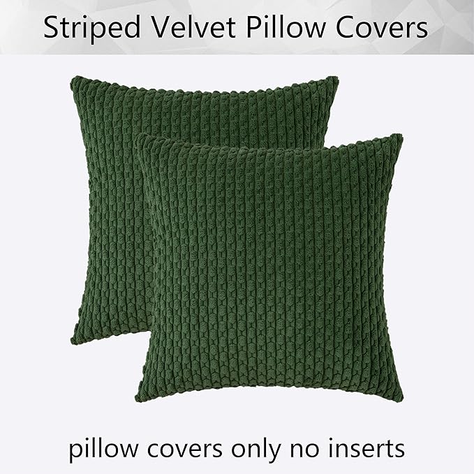 Kevin Textile Christmas Decorations Corduroy Soft Decorative Square Throw Pillow Cover Cushion Covers Pillowcase Home Decor for Party/20x20 Inch/50x50 cm Set of 2 Dark Green