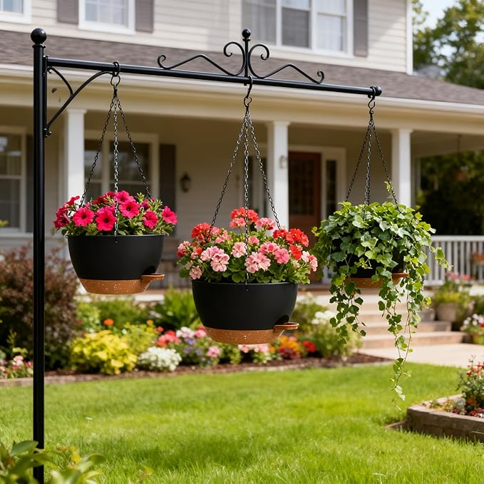 Set of 3-10 Inch Self Watering Hanging Planters for Indoor & Outdoor，Hanging Plant Pots with Drainage & Removable Tray, Hanging Pots Holder for Ivy, Pothos, Ferns, Balcony & Patio, Black with Brown
