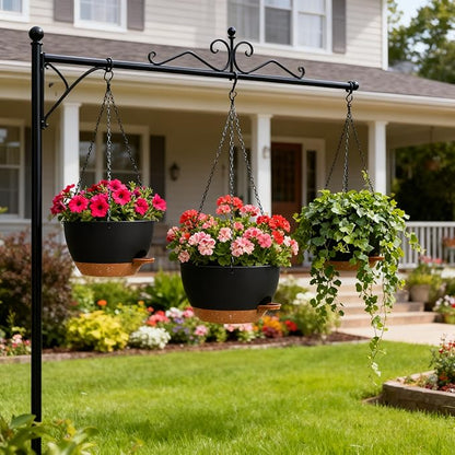 Set of 3-10 Inch Self Watering Hanging Planters for Indoor & Outdoor，Hanging Plant Pots with Drainage & Removable Tray, Hanging Pots Holder for Ivy, Pothos, Ferns, Balcony & Patio, Black with Brown