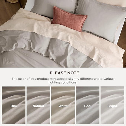 Bedsure 100% Stone Washed Cotton Duvet Cover Queen Size - Stone Color Minimalist Cotton Duvet Cover Linen Like for All Seasons - GentleSoft™ Plain Simple Bedding (Queen, 90"x90")