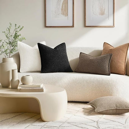 MIULEE Pack of 2 Decorative Textured Boucle Throw Pillow Covers 20x20 Inch Brown Broadside Thick Boho Pillows for Farmhouse Accents Sofa Couch Bedroom Living Room Home Decor