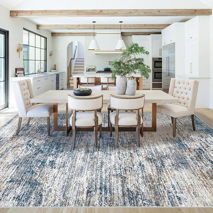 8x10 Area Rugs for Living Room, Washable Modern Abstract Large Area Rug Neutral Soft Non Slip Kids Rug Stain Resistant Indoor Carpet for Bedroom Nursery Dining Room Playroom Office(BlueWhite, 8'x10')