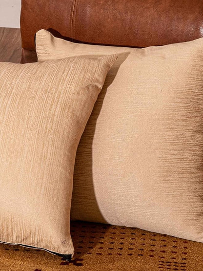 Decorative Cushion Covers, 360 GSM Poly Cotton Jacquard Fabric, Plain Solid Textured, Beige, 22" x 22", Handmade, Eco-Friendly, Pack of 2
