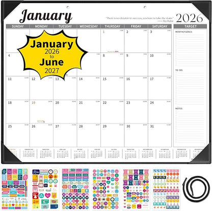 Ospelelf Large Desk Calendar 2026-2027 with PU Leather Pad, 18 Months Planner Pad from January 2026 - June 2027, 22" x 17" Wall Calendar with Protective Cover for Home or Office, Black
