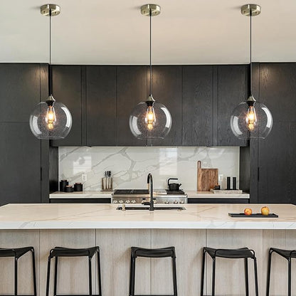 Clear Glass Pendant Lights Kitchen Island Lighting Globe Pendant Light Fixtures Modern Pendant Lighting for Kitchen Island Bedroom Living Dining Room Light Fixture(9.84in, 2-Pack)