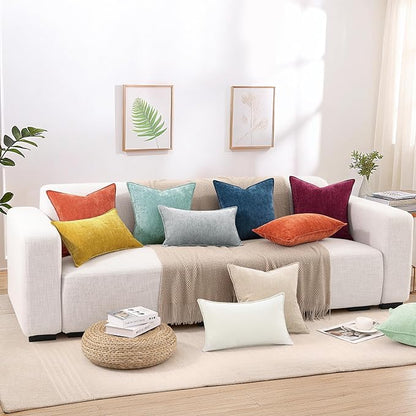 decorUhome Spring Couch Throw Pillow Covers 18x18 Set of 2, Decorative Soft Velvet Neutral Chenille Pillow Covers with Elegant Design for Sofa Bed Living Room Home Decor, Rust