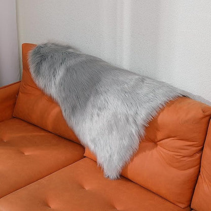 Faux Fur Rug Sheepskin Shag Fluffy Fuzzy Grey 2x3 ft Small Rugs for Bedroom Bedside Bed Floor Living Room Plush High-Density Cushion Carpet Super Sofa Cover