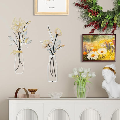 Buseeau 4Pcs Metal Flowers Wall Arts, Rustic Farmhouse Wall Decor Set, Bathroom Wall Art & Metal Wall Art with Included Nails for Bathroom Living Room Dining Room Bedroom, Housewarming Gifts