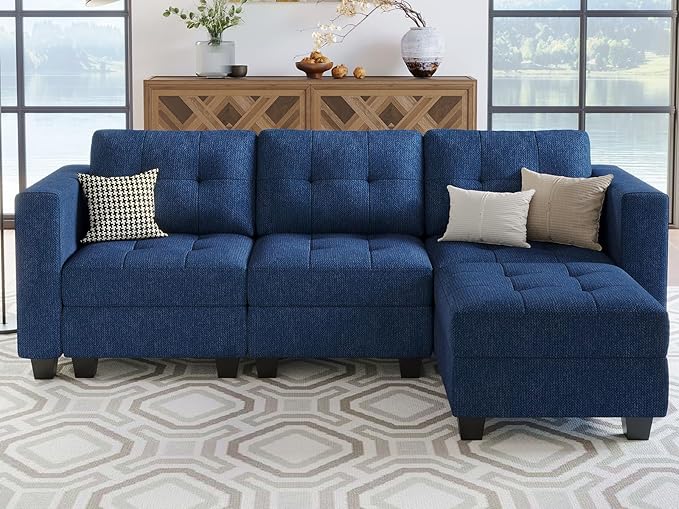 Belffin Modular Sectional Sofa L Shaped Sofa Couch with Storage Seats Convertible Sectional Couch Modular Sofa with Reversible Chaise Fabric Blue