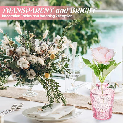 Inbagi Glass Vase Set, 20 Pcs Vintage Flower Vases in Bulk, Different Shapes and Sizes, Pink, for Decorative Centerpieces, Rustic Home Christmas Decoration