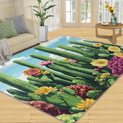 Cactus Living Room Rugs, Desert Oasis Area Rugs 4x5 Rug Succulents Non-Slip Washable Rugs Stain Resistant Rug Low-Pile Throw Rug for Bedroom Dining Room Office