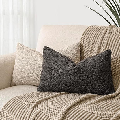 Foindtower Textured Boucle Throw Pillow Covers Accent Solid Lumbar Pillow Cases Cozy Soft Decorative Couch Cushion Case for Chair Sofa Bedroom Living Room Home Decor, 12 x 20 Inch,Dark Brown