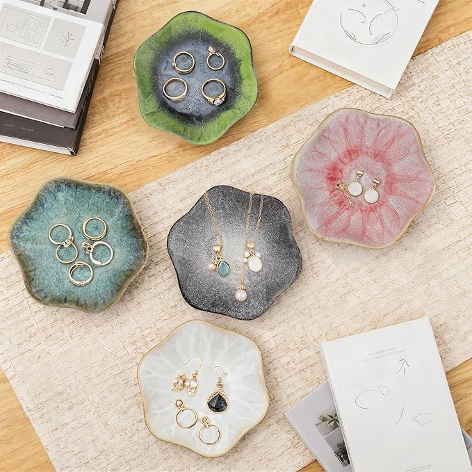 30 PCS Colorful Ceramic Lotus Ring Dish Bulk 4.5in Trinket Tray Jewelry Organizer, 10 Color Wedding Bridal Shower Party Favors,Earring Holder, Key Bowl, Home Entryway Décor